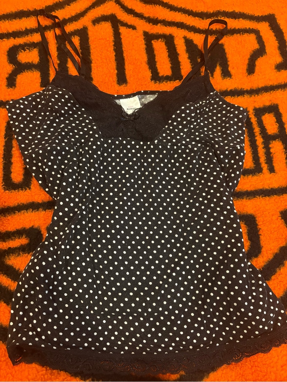 Isaac Mizrahi Black and White Polka Dot Lace-Trim Tank